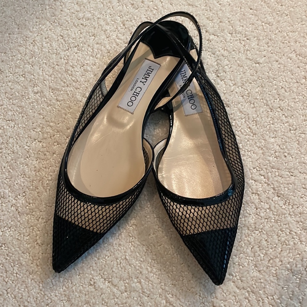 Jimmy Choo Fetto Point Toe Black Patent Leather & Mesh Flat - Picture 7 of 16